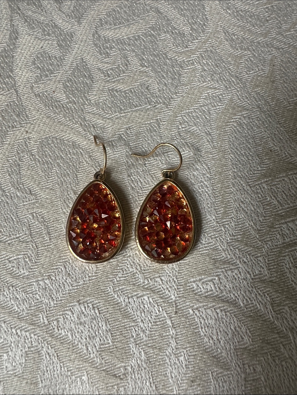 Gold Teardrop Orange Crystal Dangle Earrings